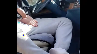 Hippie having fun in the car out in public&period;